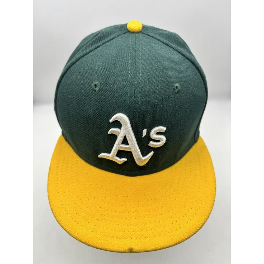 New Era 59FIFTY Oakland Athletics MLB On-Field Fitted Hat 7 3/8 Green Yellow